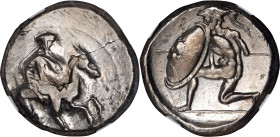 CILICIA. Tarsos. AR Stater (10.50 gms), ca. 410-385 B.C. NGC EF, Strike: 3/5 Surface: 2/5. Marks.
SNG BN-226; SNG Levante-61. Obverse: Satrap on hors...