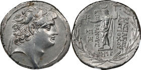 SYRIA. Seleukid Kingdom. Antiochos VIII Grypos, 125-96 B.C. AR Tetradrachm (16.29 gms), Antioch on the Orontes Mint, SE 198 (115/4 B.C.). NGC AU, Stri...