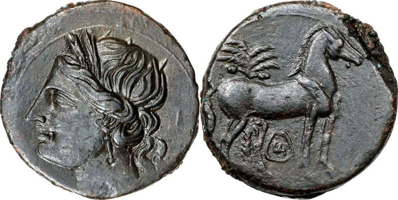 ZEUGITANA. Carthage. Second Punic War. AE Trishekel (17.40 gms), ca. 220-215 B.C...