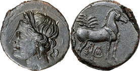 ZEUGITANA. Carthage. Second Punic War. AE Trishekel (17.40 gms), ca. 220-215 B.C. NGC EF.
MAA-84; SNG-Cop 344. Obverse: Head of Tanit to left, wearin...
