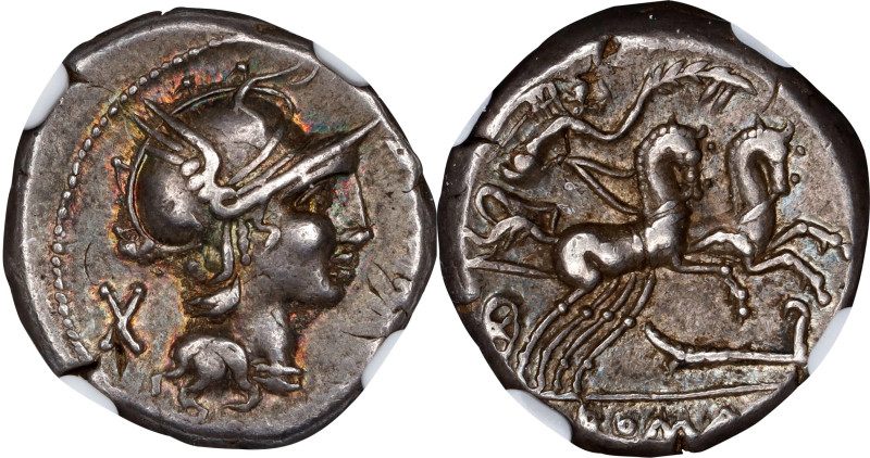 ROMAN REPUBLIC. M. Cipius M.f. AR Denarius (3.93 gms), Rome Mint, 115-114 B.C. N...