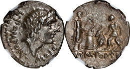 ROMAN REPUBLIC. L. Pomponius Molo. AR Denarius, Rome Mint, 97 B.C. NGC Ch EF.
Cr-334/1; Syd-607. Obverse: Laureate head of Apollo right; Reverse: Num...
