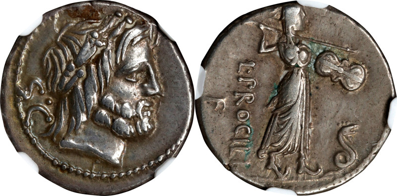 ROMAN REPUBLIC. L. Procilius. AR Denarius, Rome Mint, ca. 80 B.C. NGC Ch VF.
Cr...