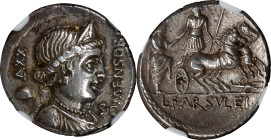 ROMAN REPUBLIC. L. Farsuleius Mensor. AR Denarius (3.81 gms), Rome Mint, 76 B.C. NGC AU, Strike: 4/5 Surface: 3/5.
Cr-392/1A; Syd-789A. Obverse: Diad...
