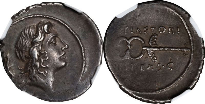 ROMAN REPUBLIC. M. Plaetorius M.f. Cestianus. AR Denarius, Rome Mint, 57 B.C. NG...