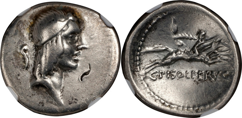 ROMAN REPUBLIC. C. Calpurnius Piso L.f. Frugi. AR Denarius, Rome Mint, ca. 67 B....