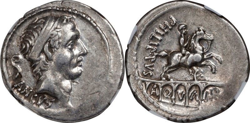 ROMAN REPUBLIC. L. Marcius Philippus. AR Denarius, Rome Mint, 57 B.C. NGC EF. Ma...