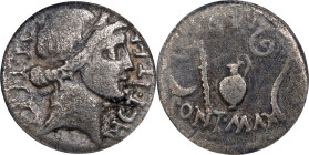 JULIUS CAESAR. AR Denarius, Uncertain Mint, possibly Utica, 46 B.C. ANACS FINE 12.
Cr-467/1A; CRI-57; Syd-1023. Obverse: Wreathed head of Ceres right...