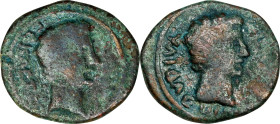 AUGUSTUS, 27 B.C.- A.D. 14. Phrygia, Midaeum. AE 21mm (4.80 gms). FINE.
RPC-3229. Obverse: Bare head of Augustus right, lituus to right; Reverse: Bar...