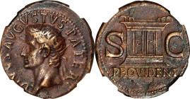 DIVUS AUGUSTUS, died A.D. 14. AE As, Rome Mint, Struck under Tiberius, A.D. 22-30. NGC VF. Flan Flaw.
RIC-81 (Tiberius). Obverse: Radiate head left; ...