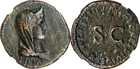 LIVIA AUGUSTA (WIFE OF AUGUSTUS). AE Dupondius, Rome Mint, Struck under Titus, A.D. 80-81. NGC VF. Smoothing.
RIC-426 (Titus). Obverse: Veiled, diade...