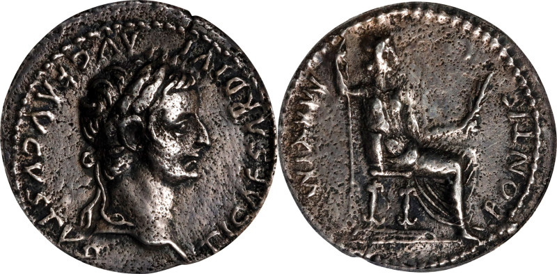 TIBERIUS, A.D. 14-37. AR Denarius, Lugdunum Mint, ca. A.D. 15-18. ANACS EF-40. C...