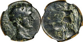 TIBERIUS, A.D. 14-37. Phrygia, Acmoneia. AE 17 mm. NGC FINE.
RPC-3169. Obverse: Bare head right; Reverse: Nike advancing to left, holding wreath. Thi...