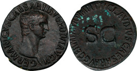 GERMANICUS (died A.D. 19). AE As (8.57), Rome Mint, A.D. 50-54. CHOICE VERY FINE. Bronze Disease.
RIC-106. Obverse: Bare head of Germanicus right; Re...