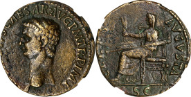CLAUDIUS, A.D. 41-54. AE Dupondius, Rome Mint, ca. A.D. 41-42. NGC Ch VF. Scratches.
RIC-94. Obverse: Bare head left; Reverse: Ceres seated left, hol...