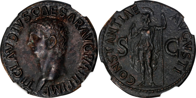 CLAUDIUS, A.D. 41-54. AE As (11.82 gms), Rome Mint, A.D. 42-43. NGC AU, Strike: ...