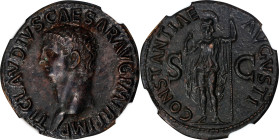 CLAUDIUS, A.D. 41-54. AE As (11.82 gms), Rome Mint, A.D. 42-43. NGC AU, Strike: 5/5 Surface: 2/5. Smoothing.
RIC-111. Obverse: Bare head left; Revers...