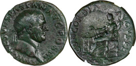 VESPASIAN, A.D. 69-79. AE Dupondius (13.80 gms), Rome Mint, A.D. 71. NGC Ch VF, Strike: 5/5 Surface: 3/5. Light Smoothing.
RIC-266. Obverse: Radiate ...