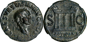 VESPASIAN, A.D. 69-79. AE As, Rome Mint, ca. A.D. 71. NGC Ch VF. Scuff.
RIC-317. Obverse: Laureate head right; Reverse: Altar. Nice deep green patina...