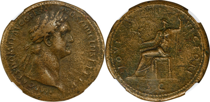 DOMITIAN, A.D. 81-96. AE Sestertius (25.35 gms), Rome Mint, A.D. 92-94. NGC Ch V...