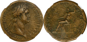 DOMITIAN, A.D. 81-96. AE Sestertius (25.35 gms), Rome Mint, A.D. 92-94. NGC Ch VF, Strike: 5/5 Surface: 2/5. Fine Style. Edge Marks.
RIC-751. Obverse...