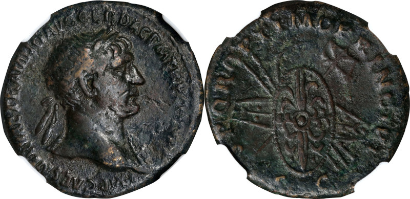 TRAJAN, A.D. 98-117. AE As (8.14 gms), Rome Mint, A.D. 103-111. NGC VF, Strike: ...