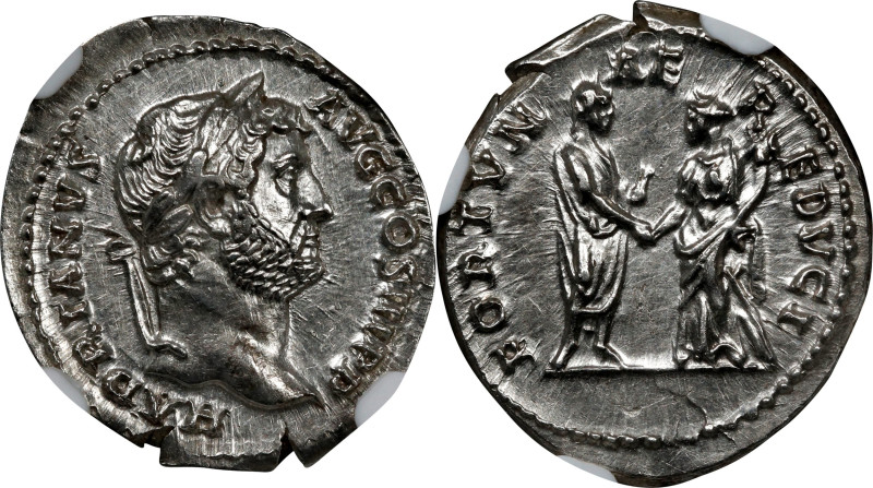HADRIAN, A.D. 117-138. AR Denarius (3.38 gms), Rome Mint, ca. A.D. 134-138. NGC ...