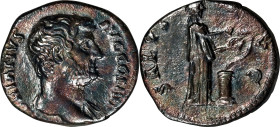 HADRIAN, A.D. 117-138. AR Denarius (2.90 gms), Rome Mint, ca. A.D. 133-135. CHOICE VERY FINE.
RIC-2048; RSC-1336. Obverse: Bare head right, slight dr...