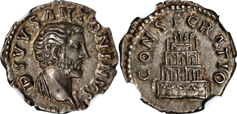 DIVUS ANTONINUS PIUS, died A.D. 161. AR Denarius (3.35 gms), Rome Mint, Commemor...