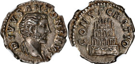 DIVUS ANTONINUS PIUS, died A.D. 161. AR Denarius (3.35 gms), Rome Mint, Commemorative issue, struck under Marcus Aurelius and Lucius Verus, A.D. 161. ...