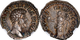 LUCIUS VERUS, A.D. 161-169. AR Denarius (3.12 gms), Rome Mint, A.D. 162. NGC AU, Strike: 4/5 Surface: 5/5.
RIC-482 (Aurelius); RSC-155. Obverse: Bare...