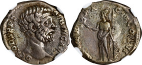 CLODIUS ALBINUS AS CAESAR, A.D. 193-195. AR Denarius, Rome Mint, A.D. 194-95. NGC Ch VF.
RIC-7; RSC-48. Obverse: Bare head right; Reverse: Minerva st...