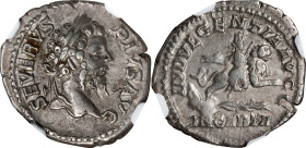 SEPTIMIUS SEVERUS, A.D. 193-211. AR Denarius (3.43 gms), Rome Mint, A.D. 203. NGC Ch VF, Strike: 4/5 Surface: 4/5.
RIC-266; RSC-222. Obverse: Laureat...