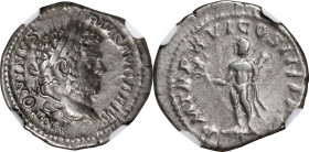 CARACALLA, A.D. 198-217. AR Denarius (3.47 gms), Rome Mint, A.D. 212. NGC Ch VF, Strike: 4/5 Surface: 4/5.
RIC-192; RSC-196. Obverse: Laureate and be...