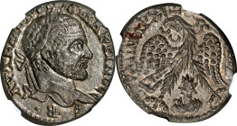 MACRINUS, A.D. 217-218. Syria, Seleucis and Pieria. Emesa. BI Tetradrachm. NGC Ch AU.
Prieur-1015. Obverse: Laureate head right; Reverse: Eagle stand...