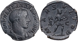 SEVERUS ALEXANDER, A.D. 222-235. AE Sestertius (19.17 gms), Rome Mint, A.D. 232. NGC EF, Strike: 5/5 Surface: 3/5.
RIC-635. Obverse: Laureate, draped...