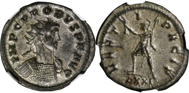 PROBUS, A.D. 276-282. BI Antoninianus, Ticinum Mint, A.D. 279. NGC Ch AU, Strike...