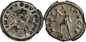 PROBUS, A.D. 276-282. BI Antoninianus, Ticinum Mint, A.D. 279. NGC Ch AU, Strike: 5/5 Surface: 5/5. Silvering.
RIC-542. Obverse: Radiate and cuirasse...