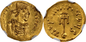 CONSTANS II, 641-668. AV Semissis (2.11 gms), Constantinople Mint, 641-668. NGC MS, Strike: 4/5 Surface: 3/5. Brushed, Clipped.
S-983. Obverse: Diade...