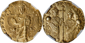 LEO VI with CONSTANTINE VII, 886-912. AV Solidus (4.21 gms), Constantinople Mint, 908-912. NGC Ch EF, Strike: 5/5 Surface: 3/5. Clipped.
S-1725. Obve...