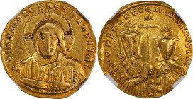 CONSTANTINE VII with ROMANUS II, 913-959. AV Solidus (4.48 gms), Constantinople Mint, 946-947. NGC Ch VF, Strike: 5/5 Surface: 2/5. Edge Bump, Brushed...