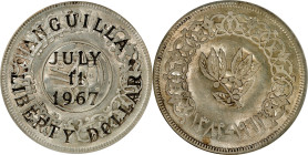 ANGUILLA. Anguilla - Yemen. Dollar, 1967. PCGS AU-58.
KMX-4.2. A "Liberty Dollar" counterstamped on a Yemen Rial of 1963 to support the Anguillan sec...