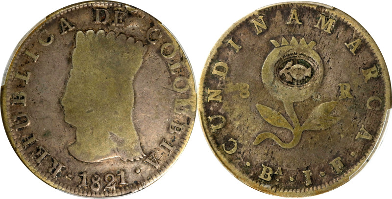 COLOMBIA. Republic of Nueva Granada. 8 Reales, ND (1838). PCGS VG-10, Countermar...