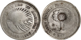 COSTA RICA. 2 Reales, ND (1849). San Jose Mint. PCGS VF-25, Countermark: XF Details.
KM-77; de la Cruz-Pg. 35. Issued by decree of 22 November 1849 u...