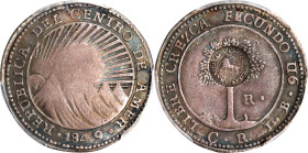 COSTA RICA. Real, ND (1849). San Jose Mint. PCGS VF-35, Countermark: XF Details.
KM-72a; de la Cruz-Pg. 35. Issued by decree of 22 November 1849 unde...