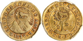 COSTA RICA. 1/2 Escudo, ND (1857). San Jose Mint. PCGS Genuine--Scratch, VF Details, Countermark: VF Details.
Fr-5a; KM-80; de la Cruz-Pg. 38. Issued...