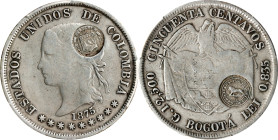 COSTA RICA. Costa Rica - Colombia. 50 Centavos, ND (1889). San Jose Mint. PCGS VF-20, Countermark: XF Details.
KM-134.1. Authorized 8 April 1889. Cou...