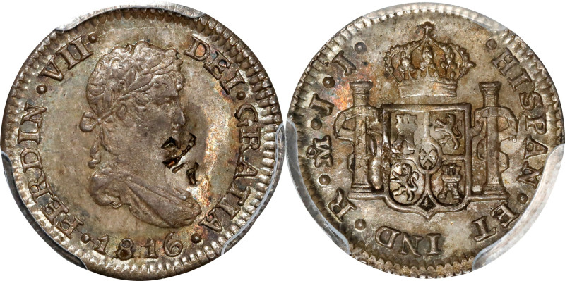 MEXICO. 1/2 Real, 1816-Mo JJ. Mexico City Mint. Ferdinand VII. PCGS Genuine--Cho...