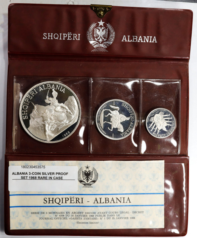 ALBANIA. Proof Set (3 Pieces), 1968. GEM PROOF.
1) 25 Leke. KM-52.1. 2) 10 Leke...