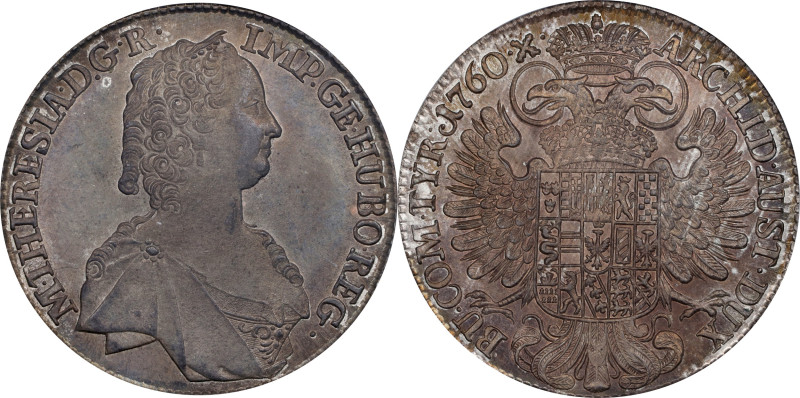 AUSTRIA. Taler, 1760. Hall Mint. Maria Theresa. PCGS MS-63.
Dav-1121; KM-1742....